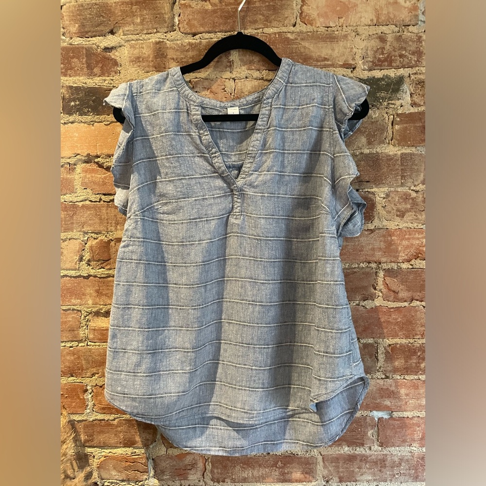 Old Navy Denim Striped Flutter Sleeve Top (L)